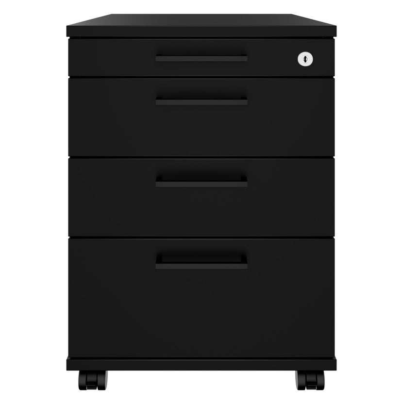 OPTIMA PRO Conteneur en rouleau | 3 tiroirs métalliques + 1 petites pièces, ferme douce, noir
