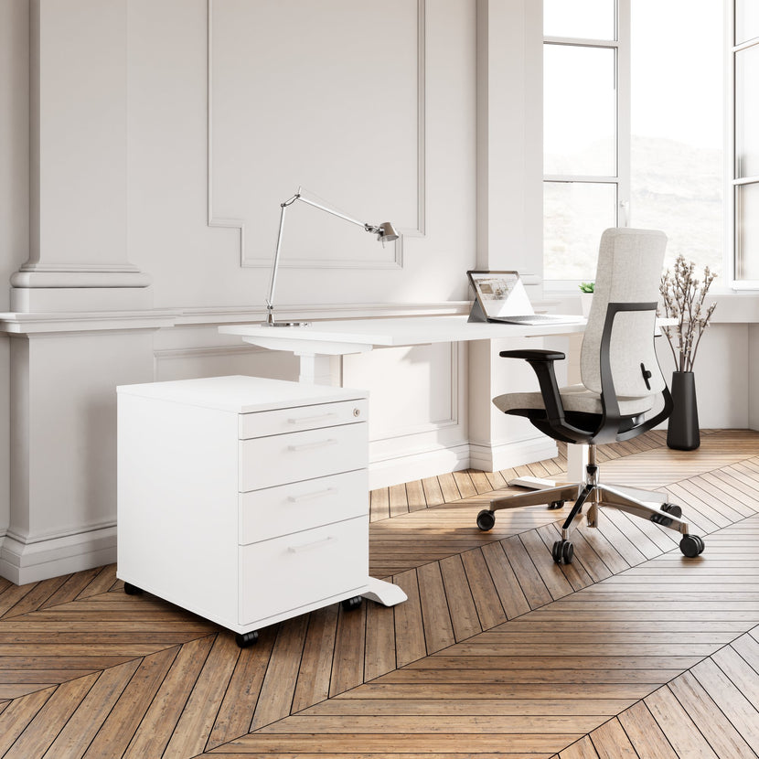 OPTIMA PRO Conteneur en rouleau | 3 tiroirs métalliques + 1 petites pièces, ferme douce, blanc