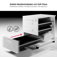 OPTIMA PRO Rollcontainer | 3 Metallschubladen + 1 Kleinteilefach, Soft Close, Weiß