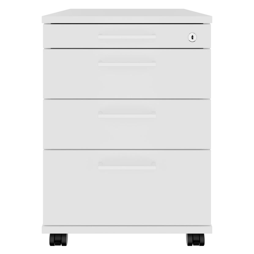 OPTIMA PRO Conteneur en rouleau | 3 tiroirs métalliques + 1 petites pièces, ferme douce, blanc