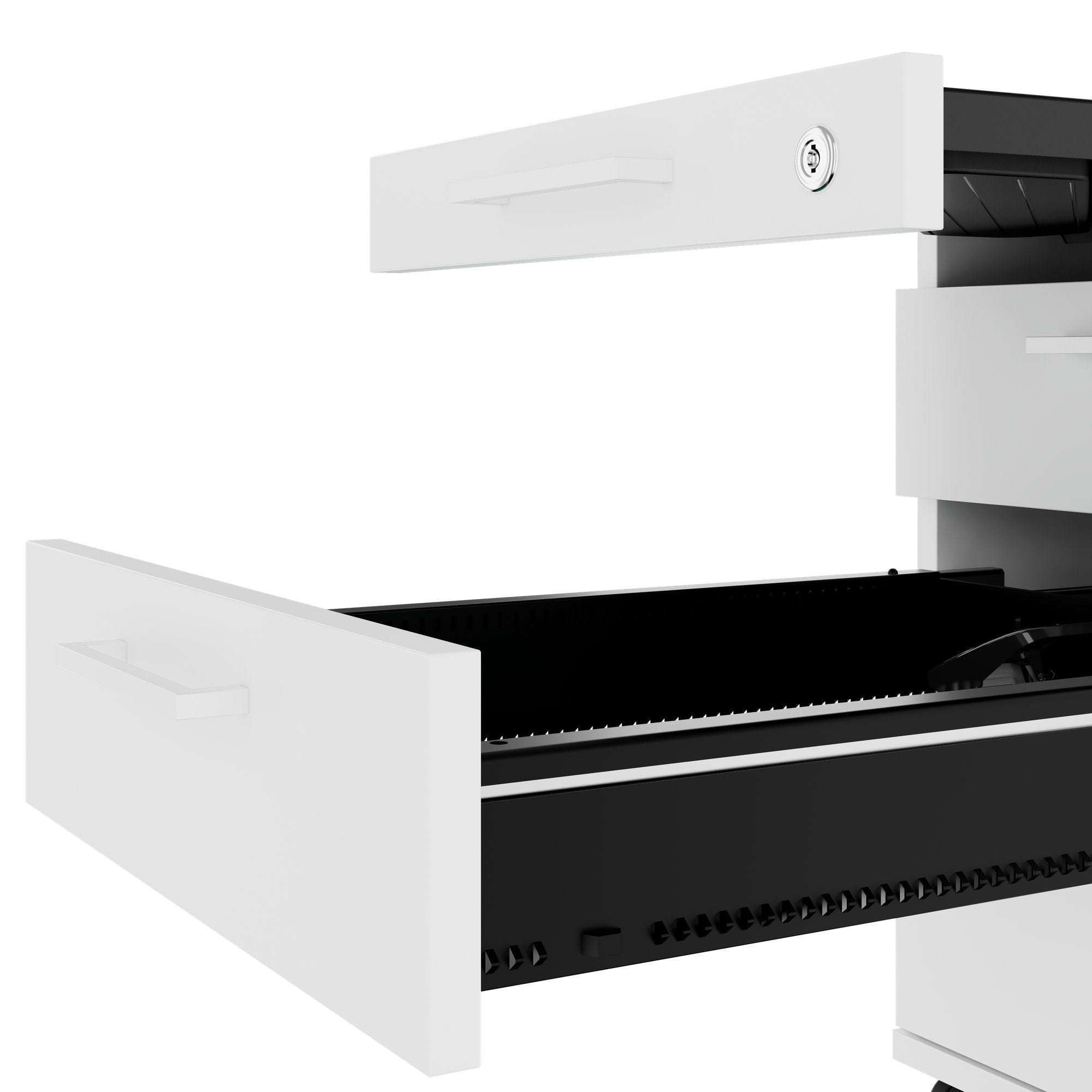 OPTIMA PRO Conteneur en rouleau | 3 tiroirs métalliques + 1 petites pièces, ferme douce, blanc