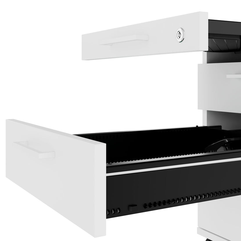 OPTIMA PRO Conteneur en rouleau | 3 tiroirs métalliques + 1 petites pièces, ferme douce, blanc