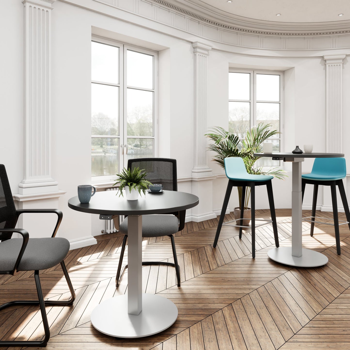 OPTIMA Up meeting table | Ø 800 mm, round, electrically height adjustable, anthracite