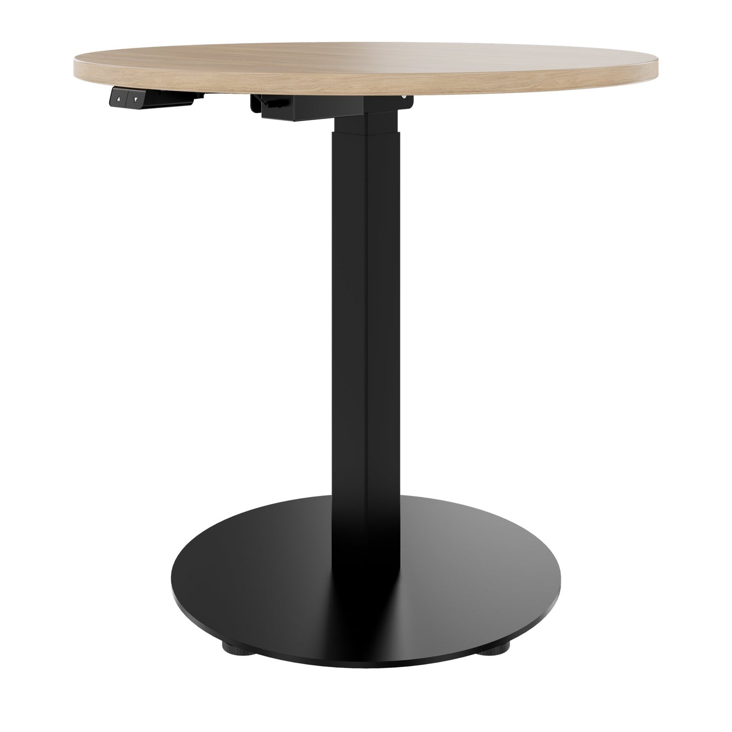 OPTIMA Up meeting table | Ø 800 mm, round, electrically height adjustable, amber oak