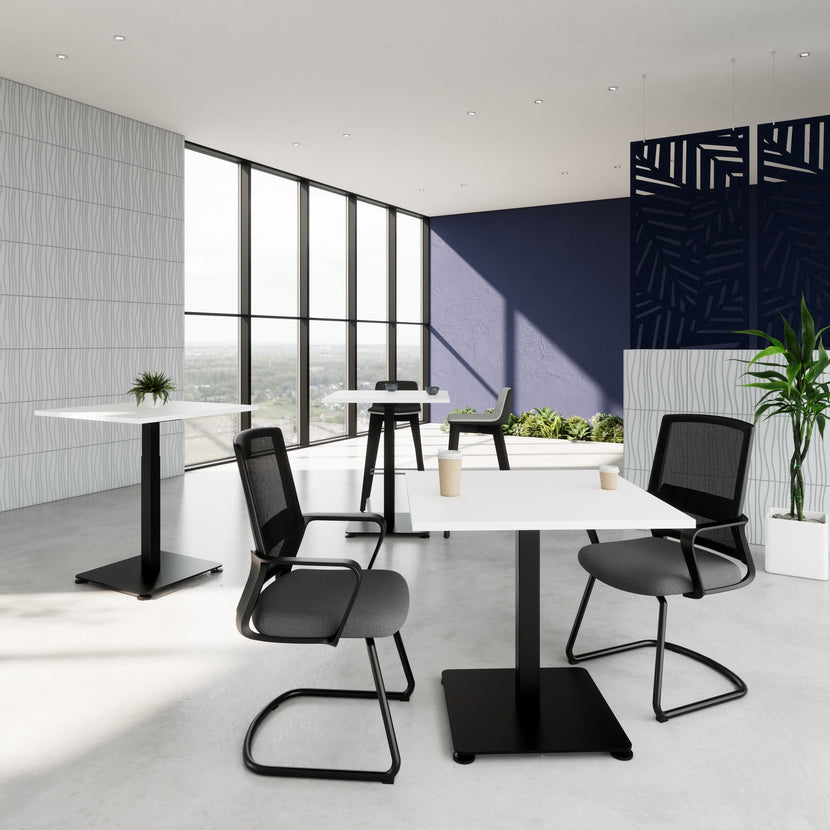 OPTIMA Tabella delle riunioni su | 800 x 800 mm, regolabile in altezza elettricamente, bianco