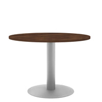 OPTIMA meeting table | Round, silver frame, Ø 1000 mm, walnut