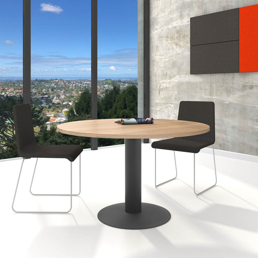 OPTIMA meeting table | Round, anthracite frame, Ø 1200 mm, amber oak