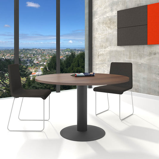 OPTIMA meeting table | Round, anthracite frame, Ø 1200 mm, walnut