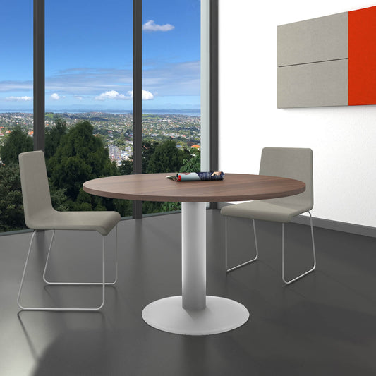 Table de réunion OPTIMA | Rond, cadre argenté, Ø 1200 mm, noyer