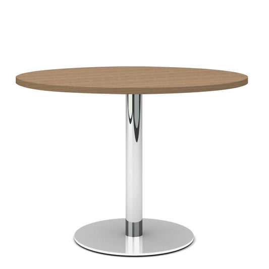 OPTIMA meeting table | Round, chrome frame, Ø 1000 mm, amber oak