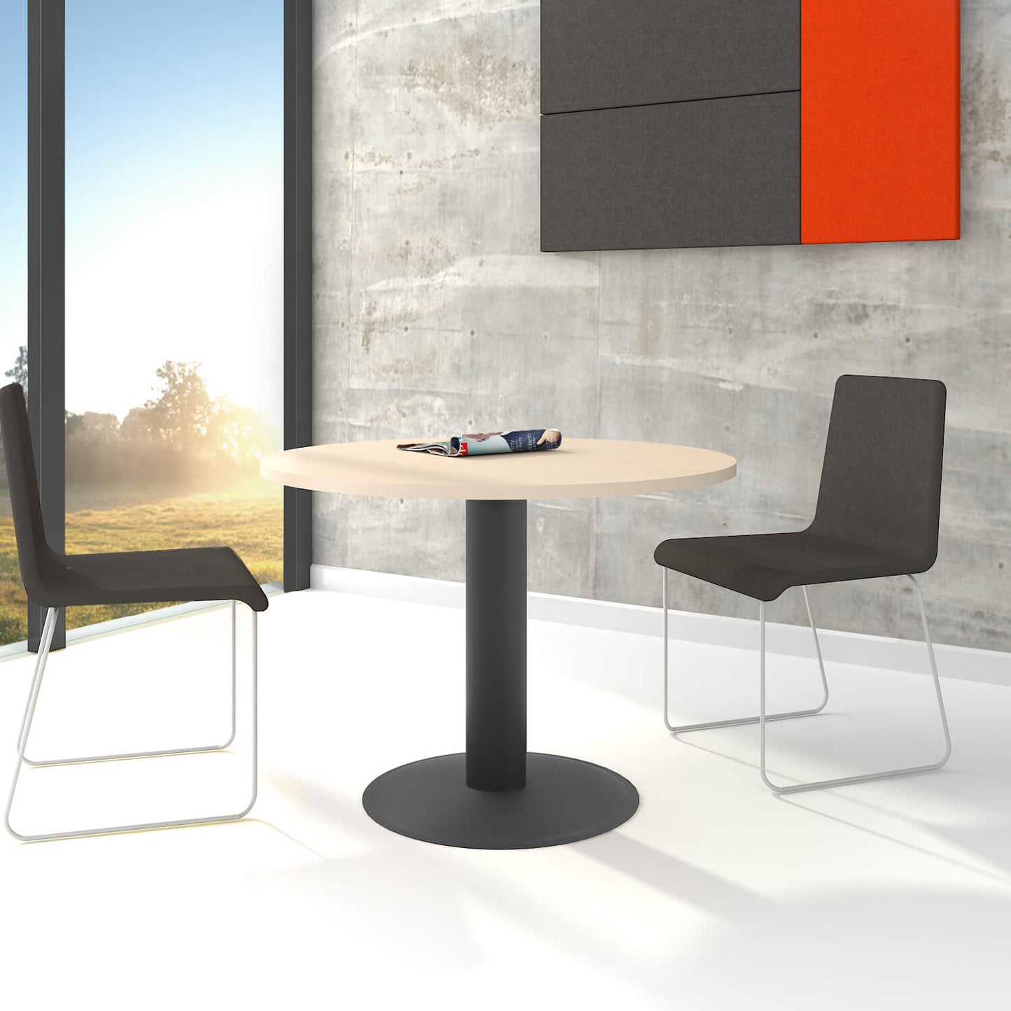 Table de réunion OPTIMA | Cadre rond, anthracite, Ø 1000 mm, érable