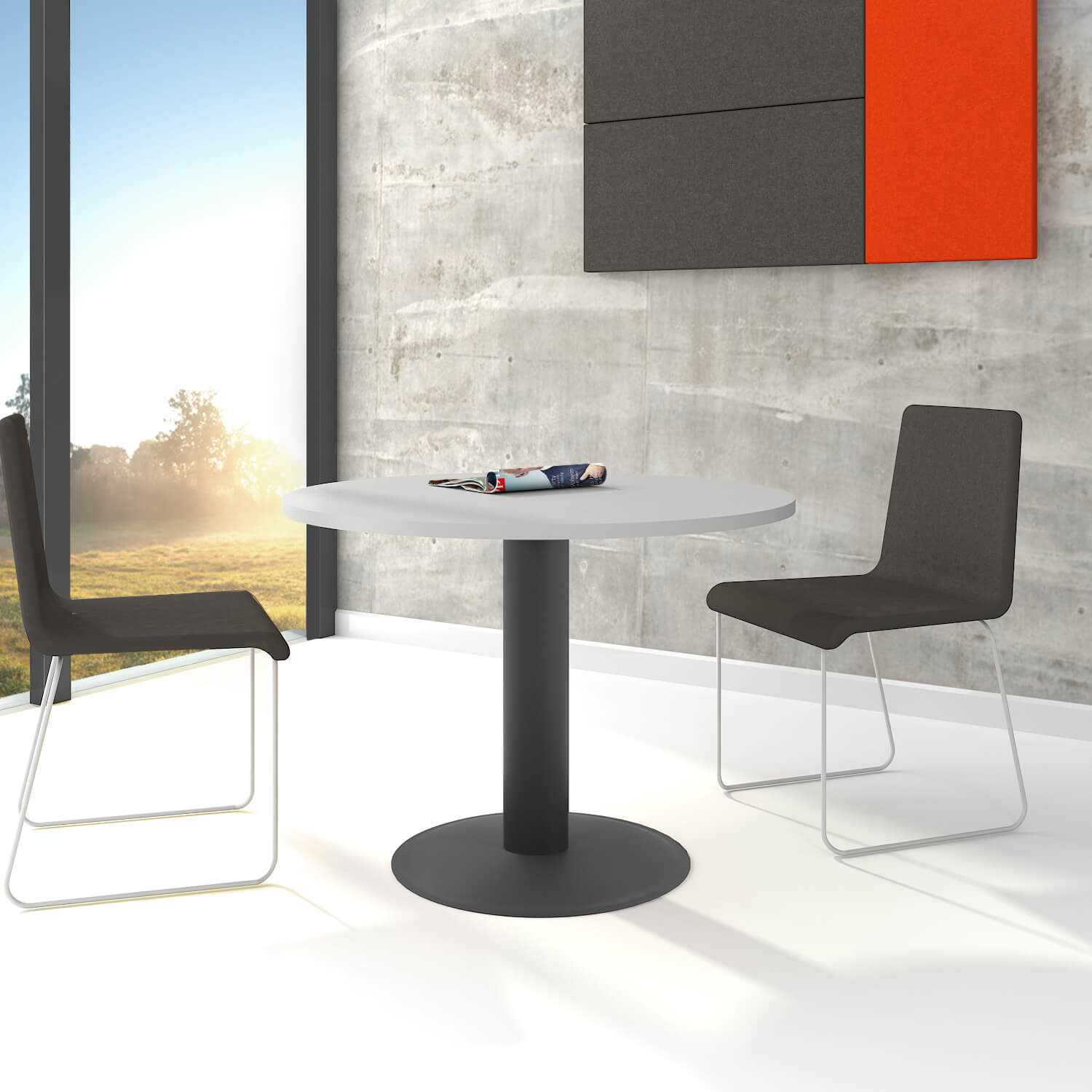 OPTIMA Tabella delle riunioni | Arrotonda, antracite in cornice, Ø 1000 mm, grigio perla