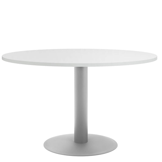 OPTIMA Meeting table | Round, silver frame, Ø 1200 mm, white