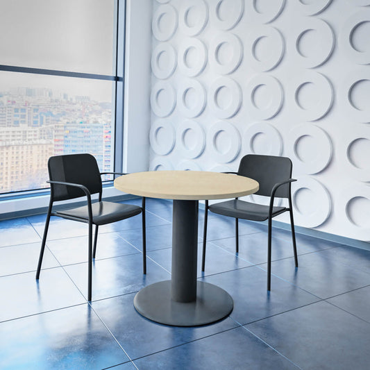 OPTIMA meeting table | Round, anthracite frame, Ø 800 mm, maple