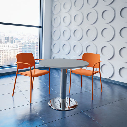 OPTIMA meeting table | Round, chrome frame, Ø 800 mm, pearl gray