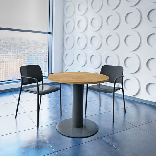 Table de réunion OPTIMA | Cadre rond, anthracite, Ø 800 mm, chêne ambré