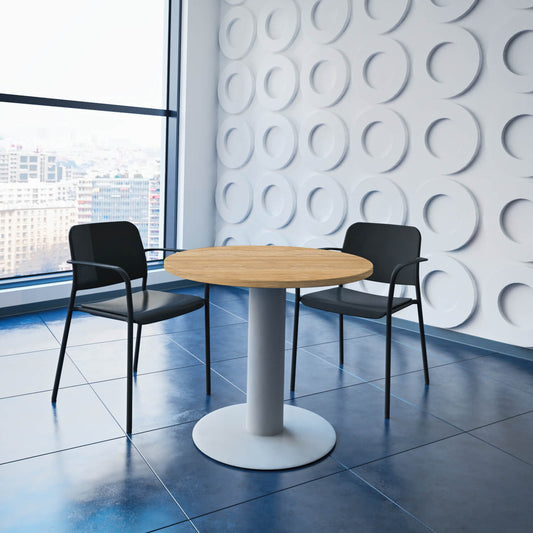 OPTIMA meeting table | Round, silver frame, Ø 800 mm, amber oak