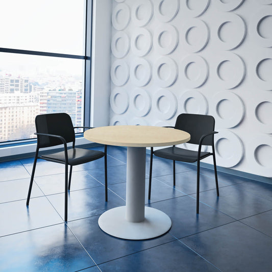 OPTIMA meeting table | Round, silver frame, Ø 800 mm, maple