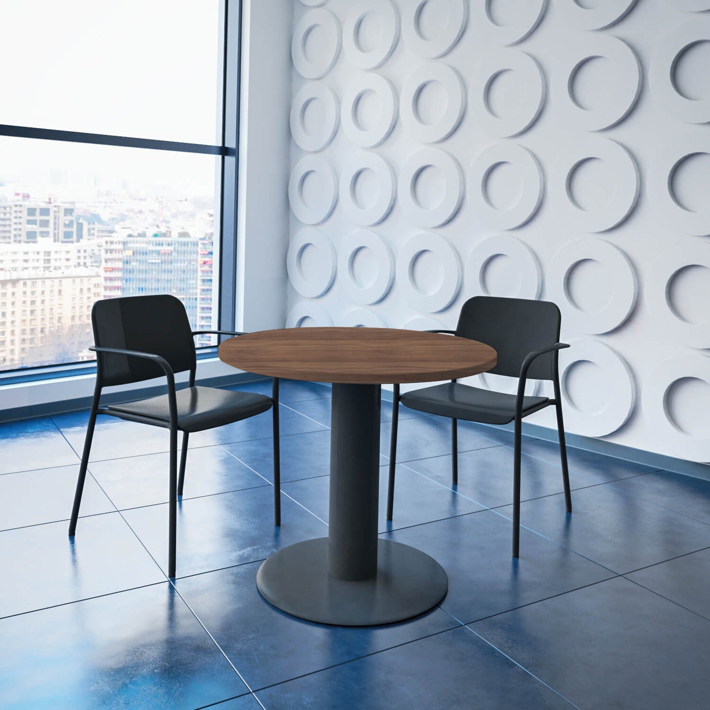 OPTIMA meeting table | Round, anthracite frame, Ø 800 mm, walnut