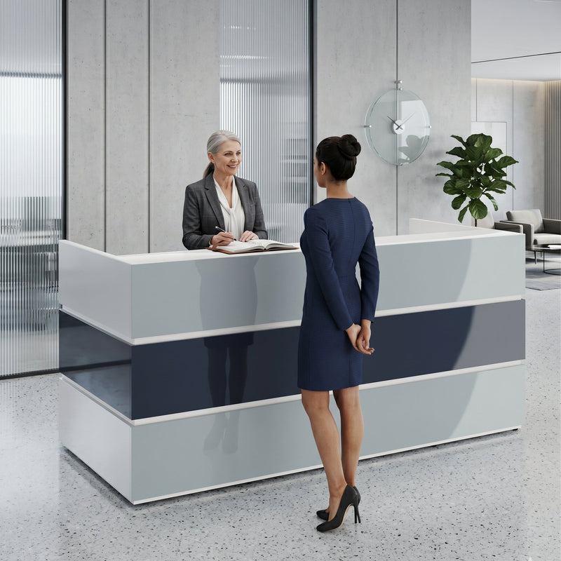 Banco reception PERLA | 2400 x 1120 mm, passacavi integrati, illuminazione a LED opzionale - 2 Main Image