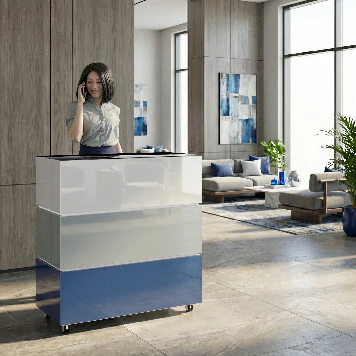 PERLA SMALL Empfangstheke | 1060 x 1130 mm, integrierter Stauraum, optional LED-Beleuchtung