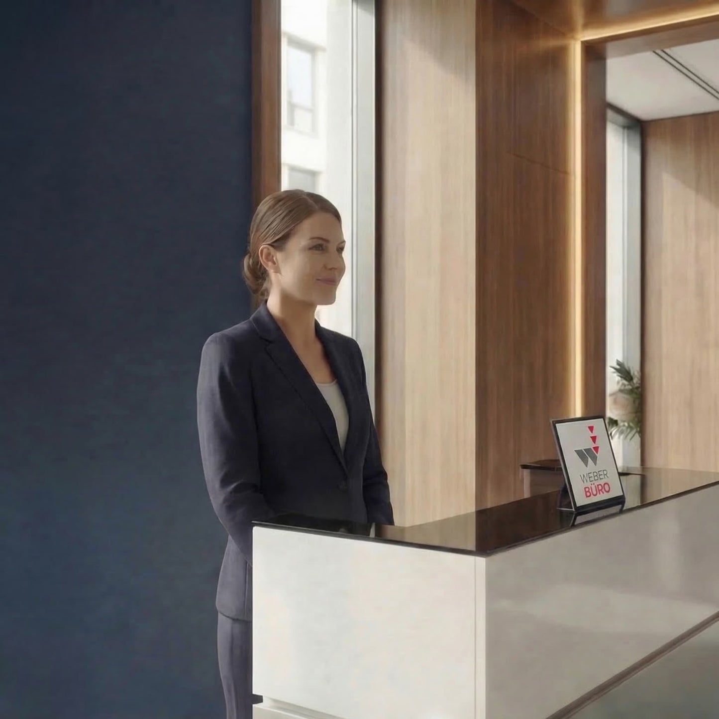 Banco reception PERLA SMALL | 1060 x 1130 mm, vano portaoggetti integrato, illuminazione a LED opzionale