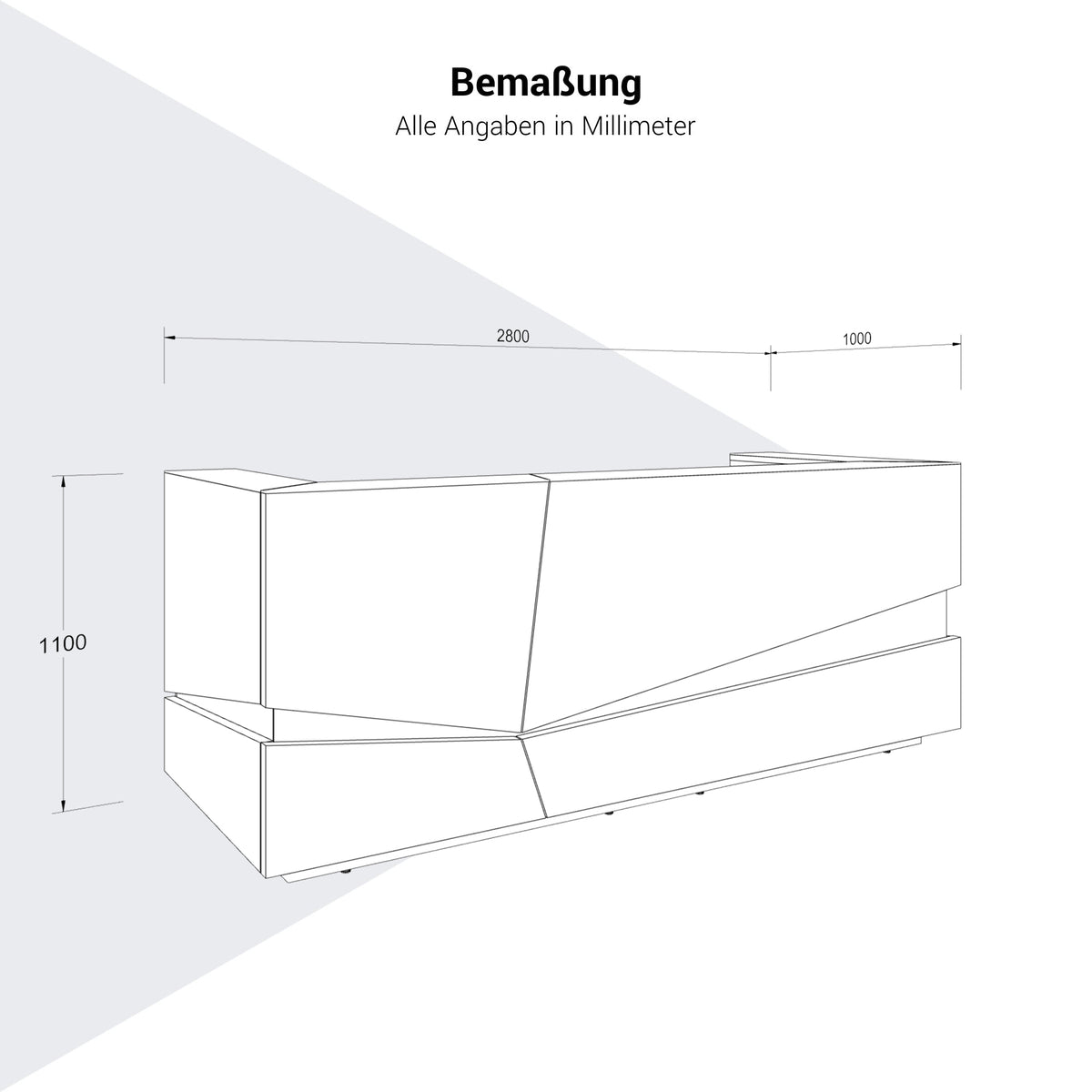 PHANTOM Empfangstheke | 2800 x 1100 mm, integrierte Kabeldurchlässe, einzigartiges Frontdesign, optional LED-Beleuchtung