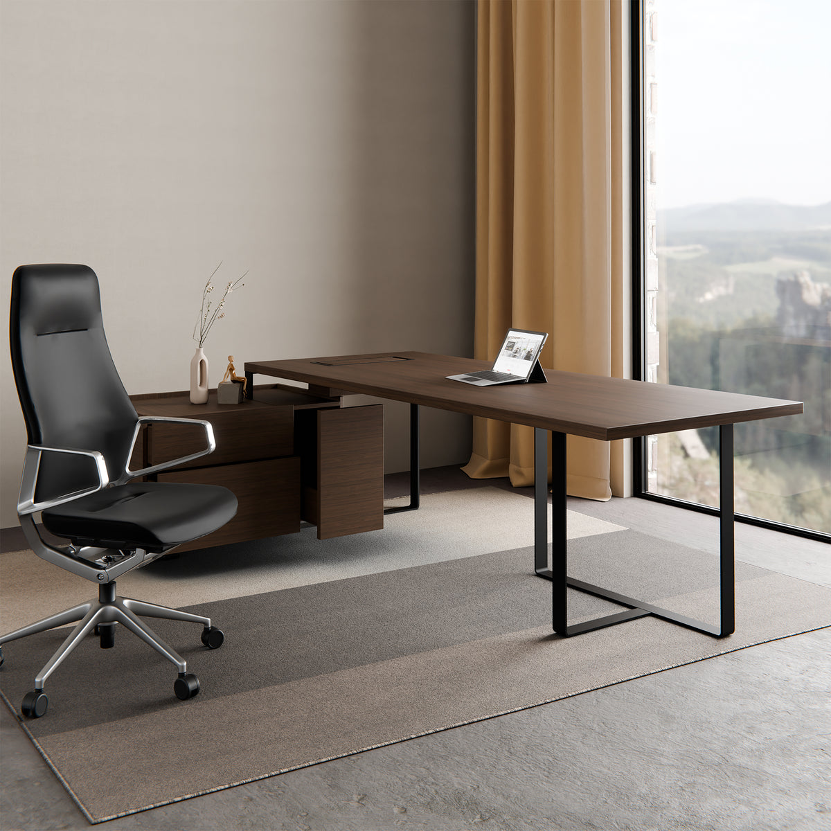 PLANA Chefschreibtisch | 2040-2440 x 750 mm, integriertes Lowboard - 2 Lightbox Main Image