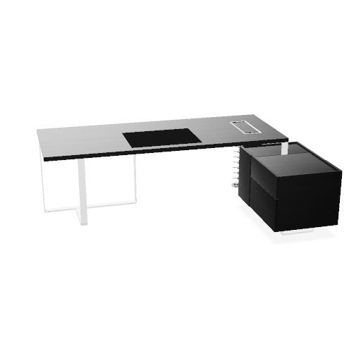 PLANA Chefschreibtisch | 2040-2440 x 750 mm, integriertes Lowboard