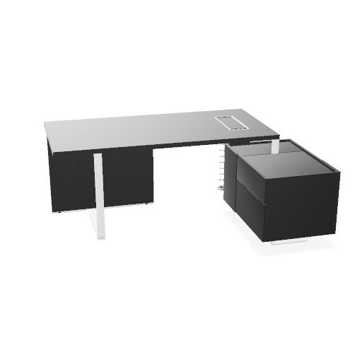 PLANA Chefschreibtisch | 2040-2440 x 750 mm, integriertes Lowboard