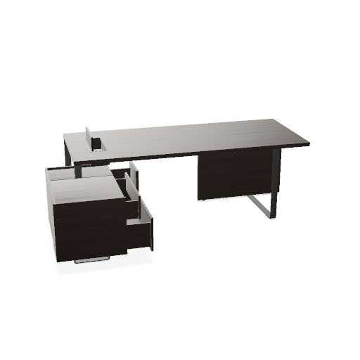 PLANA Chefschreibtisch | 2040-2440 x 750 mm, integriertes Lowboard