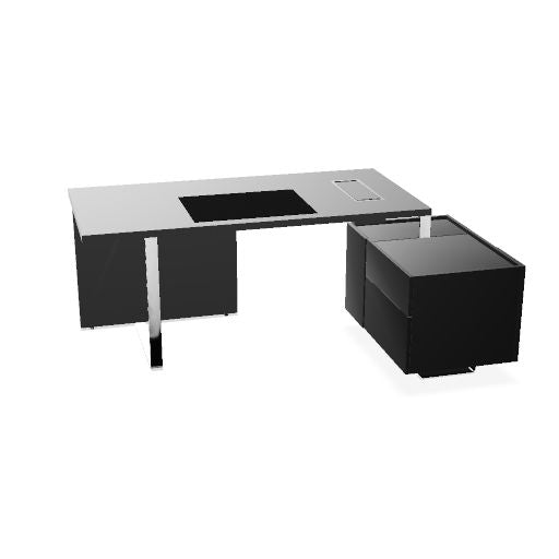 PLANA Chefschreibtisch | 2040-2440 x 750 mm, integriertes Lowboard
