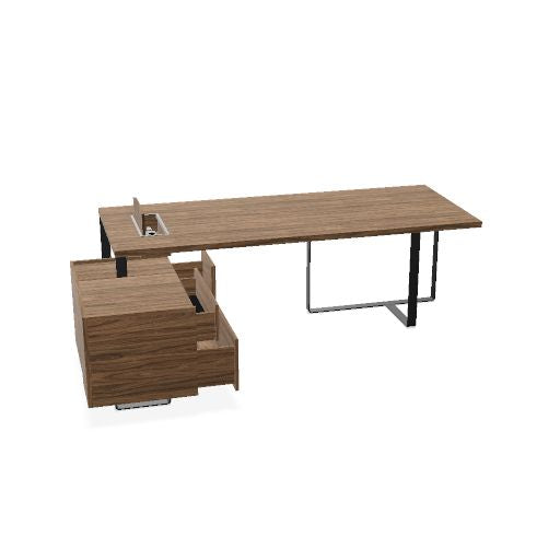 PLANA Chefschreibtisch | 2040-2440 x 750 mm, integriertes Lowboard