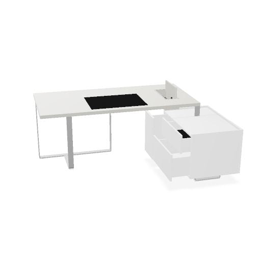 PLANA Chefschreibtisch | 2040-2440 x 750 mm, integriertes Lowboard
