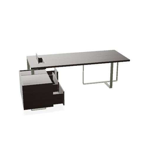 PLANA Chefschreibtisch | 2040-2440 x 750 mm, integriertes Lowboard