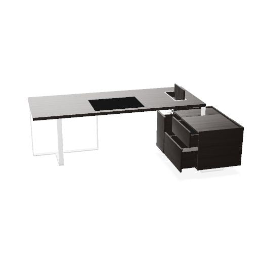 PLANA Chefschreibtisch | 2040-2440 x 750 mm, integriertes Lowboard
