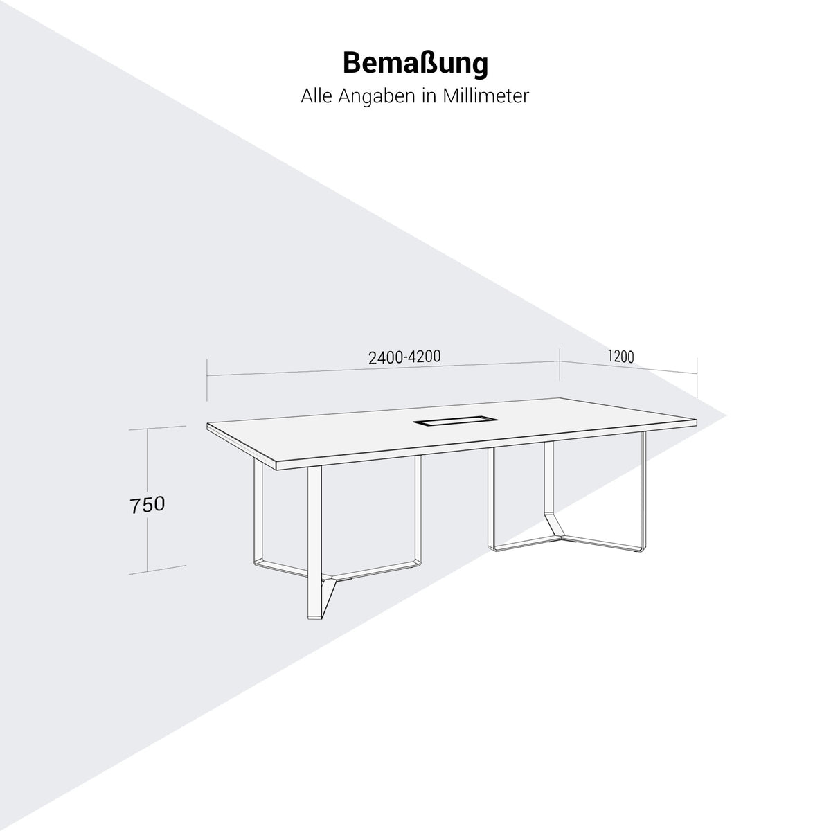 PLANA Konferenztisch | 2400-4200 x 750 mm (8-14 Personen)