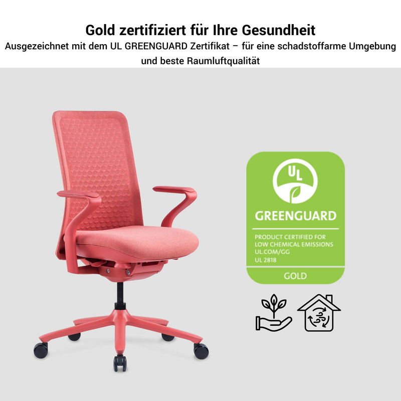 POLY Bürodrehstuhl | Premium-Drehstuhl, atmungsaktiver 3D-Knit-Bezug, Lordosenstütze, Coral - 19 Main Image