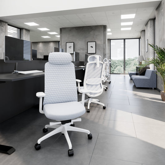 Smart Regola sedia oscillante per ufficio | Meccanica sincrona, braccioli 4D, poggiatesta opzionale, grigio