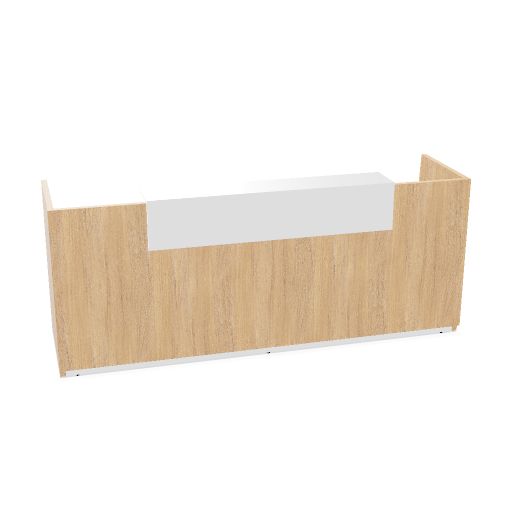 Comptoir d'accueil PRIMA | 2600 x 1100 mm, passages de câbles intégrés, éclairage LED en option