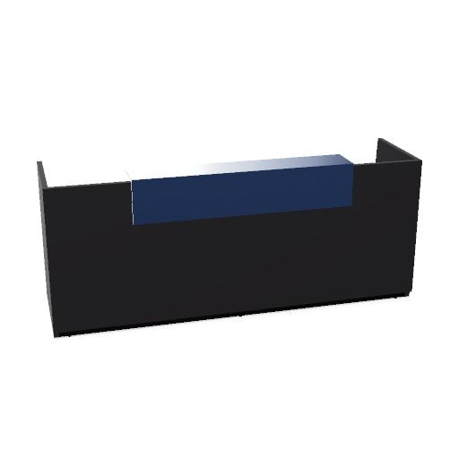PRIMA reception desk | 2600 x 1100 mm, integrated cable outlets, optional LED lighting