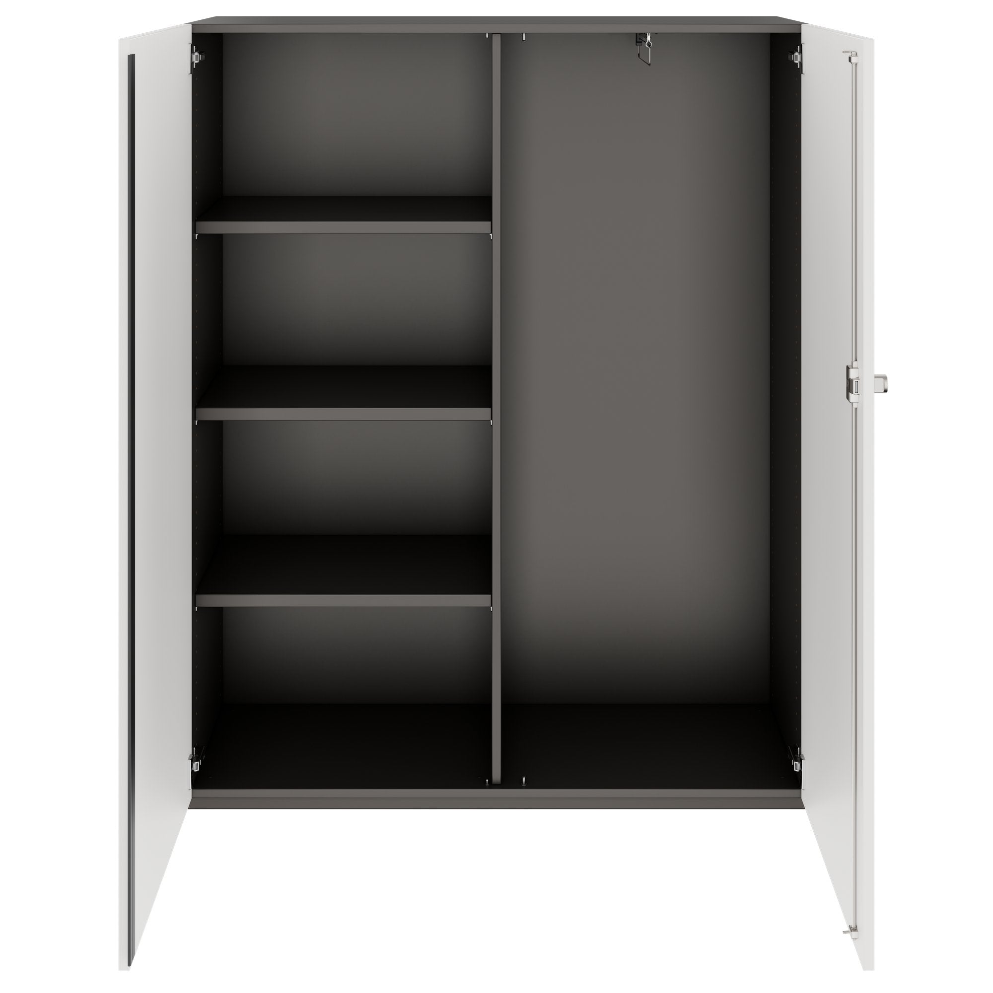PRO Gabinetto di Cloakroom | 4 OH, 1200 x 1510 mm, con scaffale, chiusura morbida, grafite / bianco