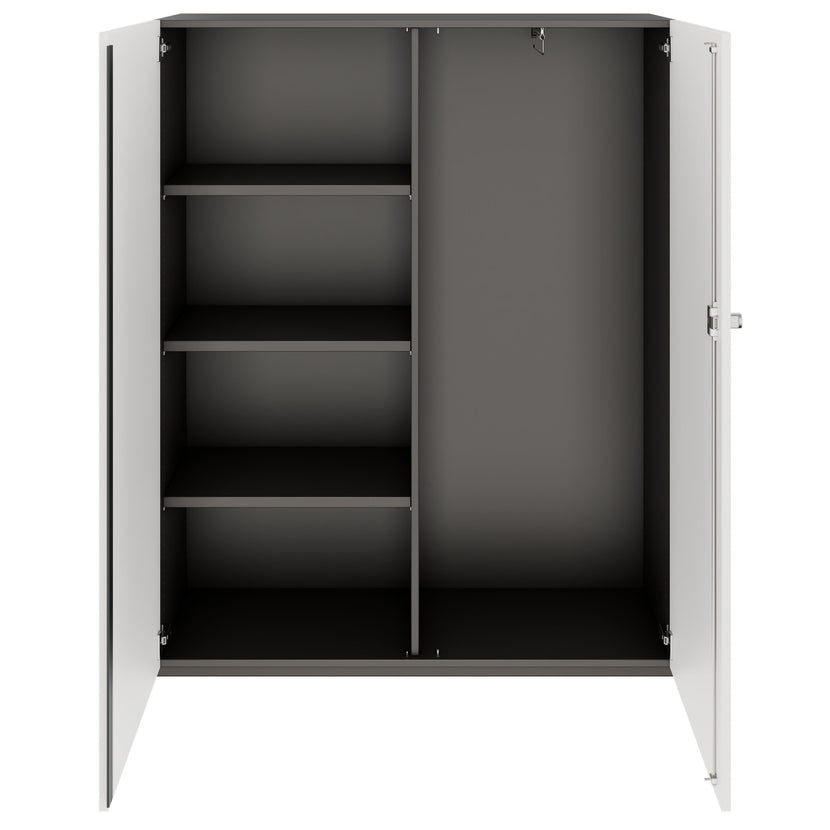PRO Gabinetto di Cloakroom | 4 OH, 1200 x 1510 mm, con scaffale, chiusura morbida, grafite / bianco