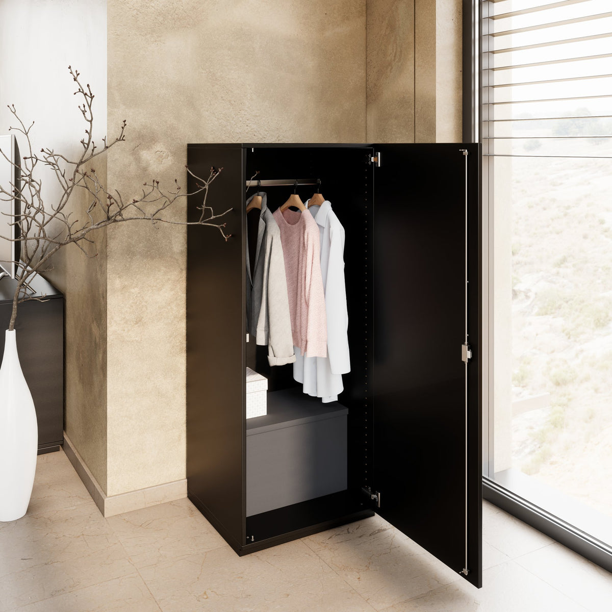 PRO Garderobenschrank | 4 OH, 400 - 600 x 1510 mm, Soft-Close, Schwarz - 15 Lightbox Main Image