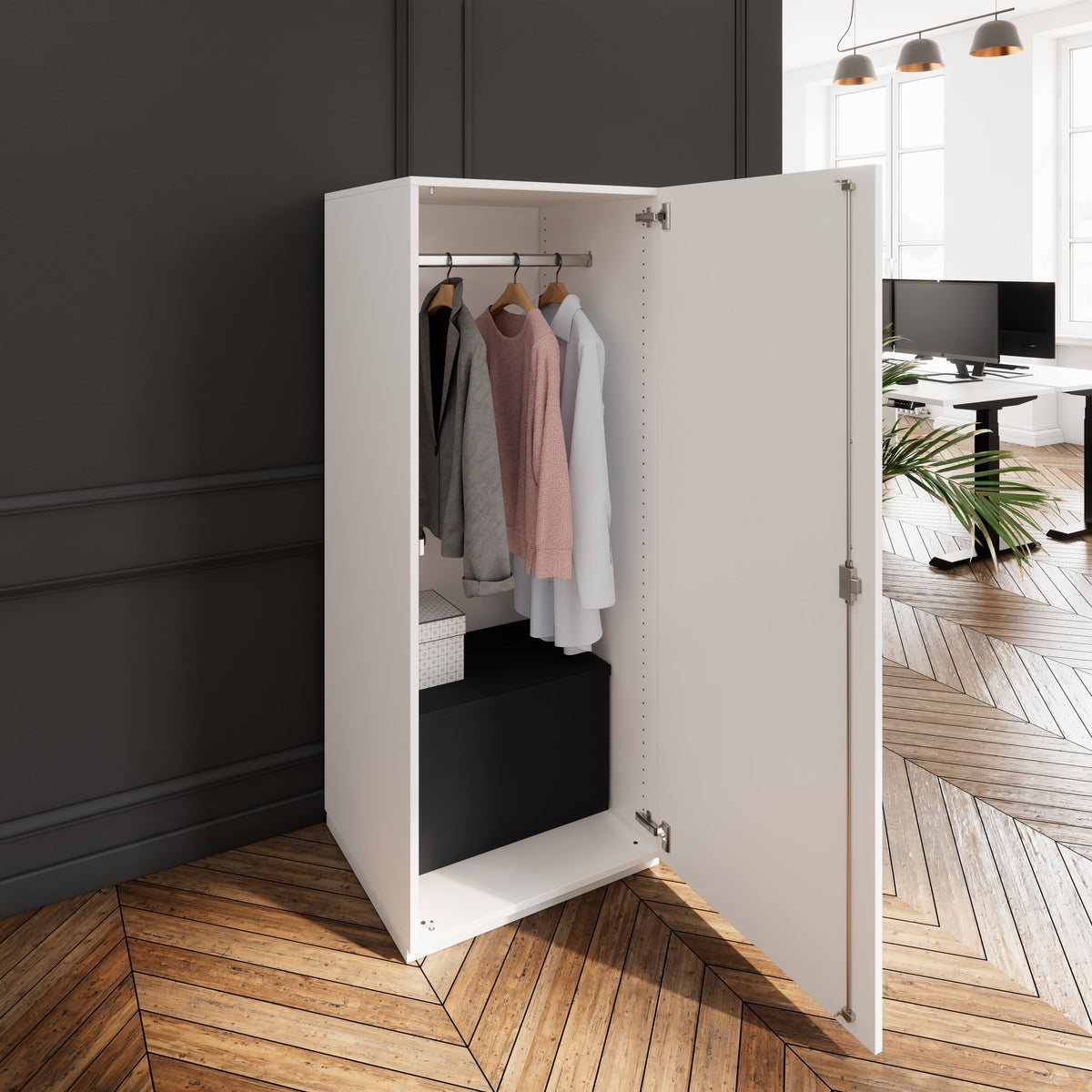 PRO Garderobenschrank | 4 OH, 400 - 600 x 1510 mm, Soft-Close, Weiß - 15 Lightbox Main Image