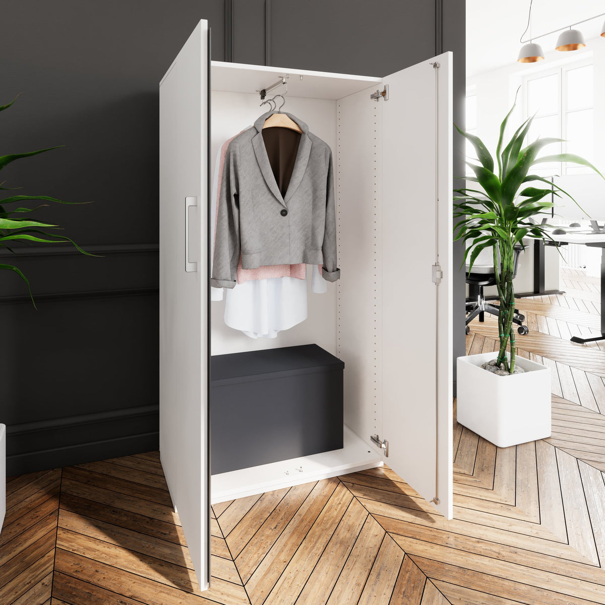 PRO Garderobenschrank | 4 OH, 800 - 1000 x 1510 mm, Soft-Close, Weiß - 4 Lightbox Main Image