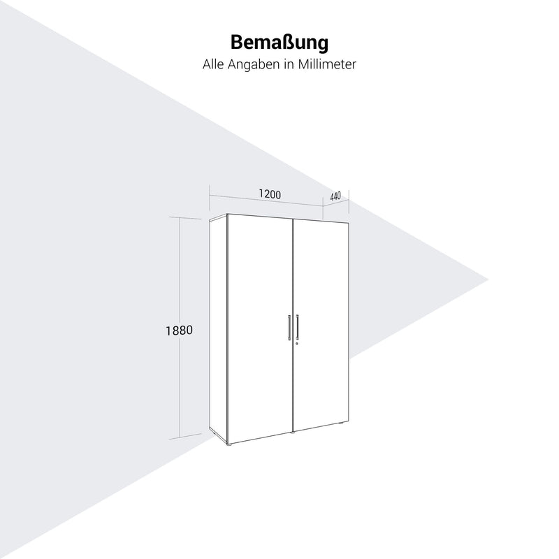 PRO Wardrobe cabinet | 5 OH, 1200 x 1880 mm, with shelf, soft-close, graphite / white  - 14 Main Image
