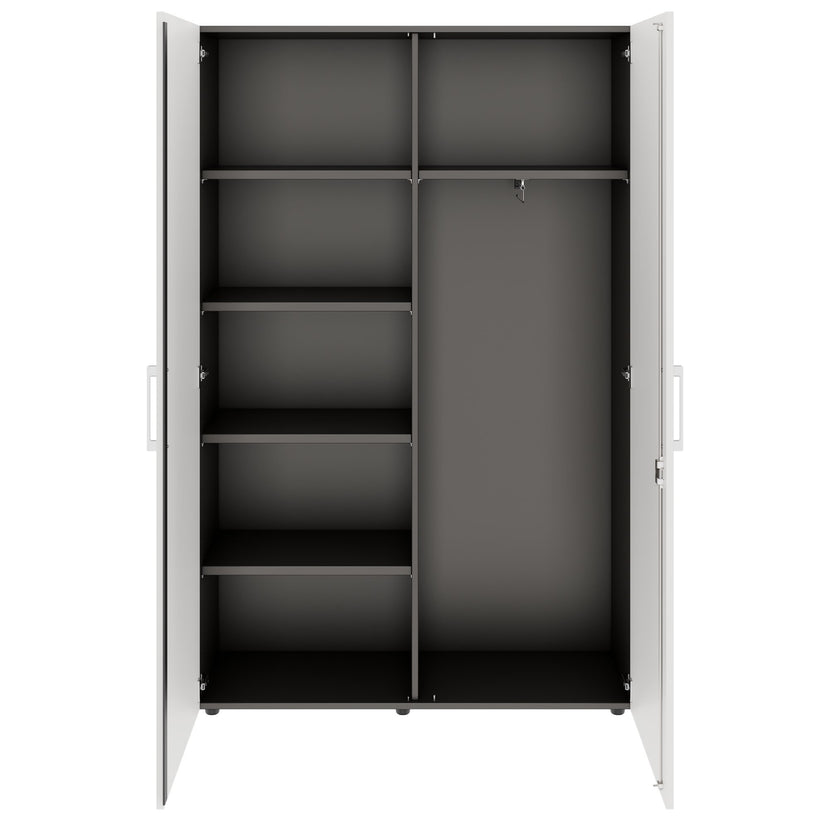 PRO Gabinetto di Cloakroom | 5 OH, 1200 x 1880 mm, con scaffale, morbido, grafite / bianco