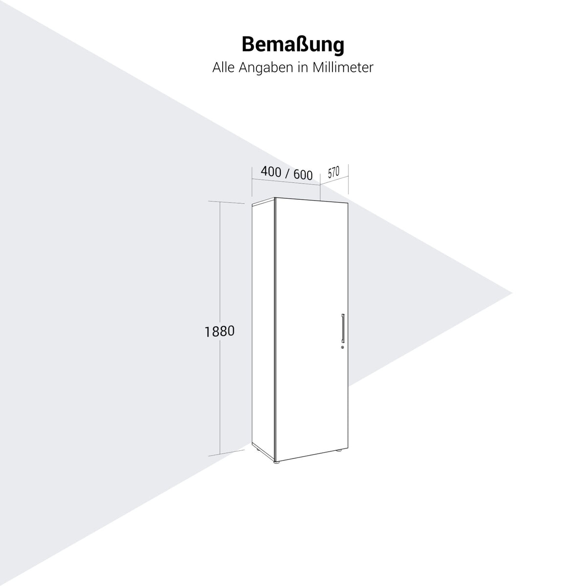 PRO Garderobenschrank | 5 OH, 400 - 600 x 1880 mm, Soft-Close, Schwarz - 13 Lightbox Main Image