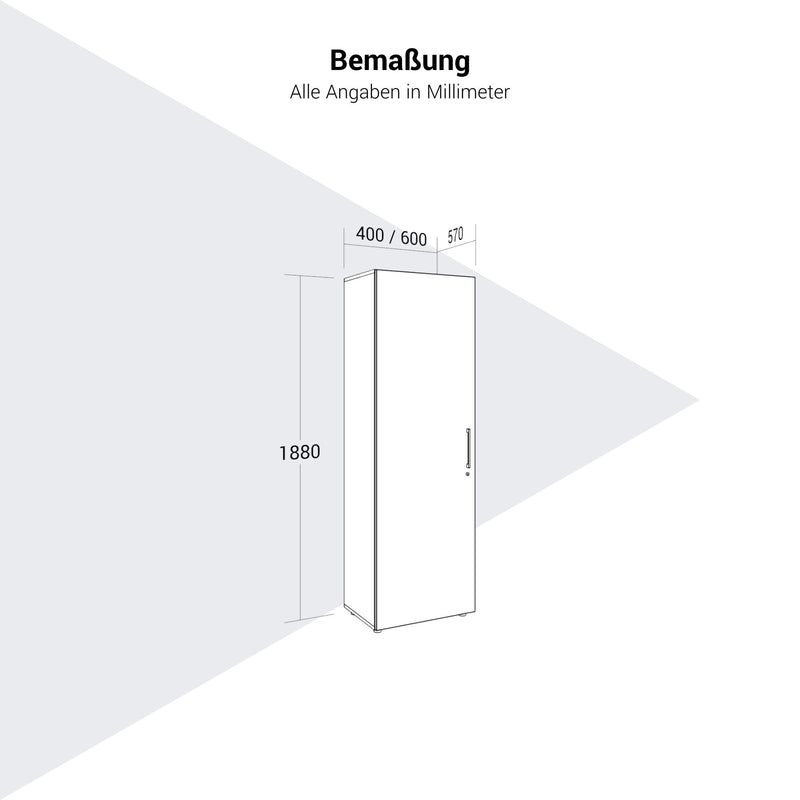 PRO Garderobenschrank | 5 OH, 400 - 600 x 1880 mm, Soft-Close, Schwarz - 13 Main Image